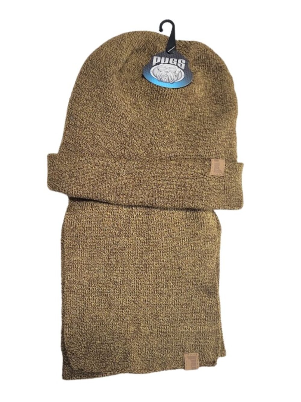 PUGS NWT Brown & Tan Knit Hat & Scarf Set - Men's Women's Unisex OS